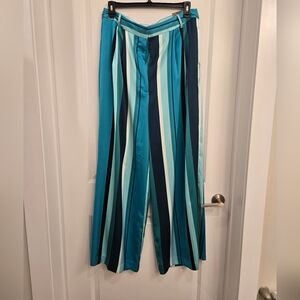Worthington Teal and Navy Striped Wide Leg Pants